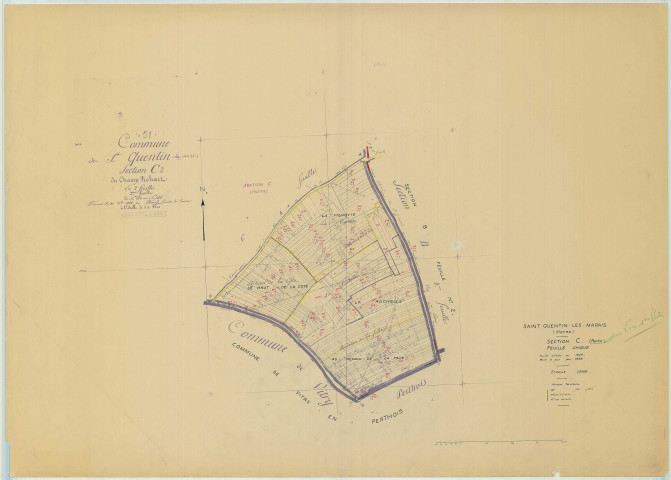 Saint-Quentin-les-Marais (51510). Section C échelle 1/2500, plan mis à jour pour 1959 (section C1 2e partie), plan non régulier (papier)