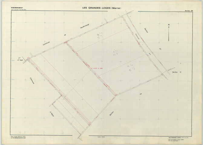 Grandes-Loges (Les) (51278). Section ZR 1 échelle 1/2000, plan remembré pour 1977, plan régulier (papier armé)