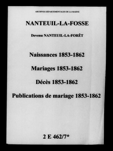 Nanteuil-la-Fosse. Naissances, mariages, décès, publications de mariage 1853-1862