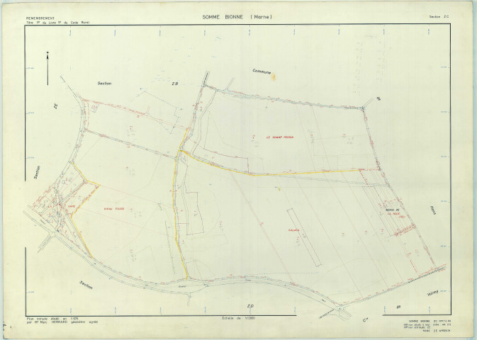 Somme-Bionne (51543). Section ZC échelle 1/2000, plan remembré pour 1978 (extension Hans section ZE), plan régulier (papier armé)