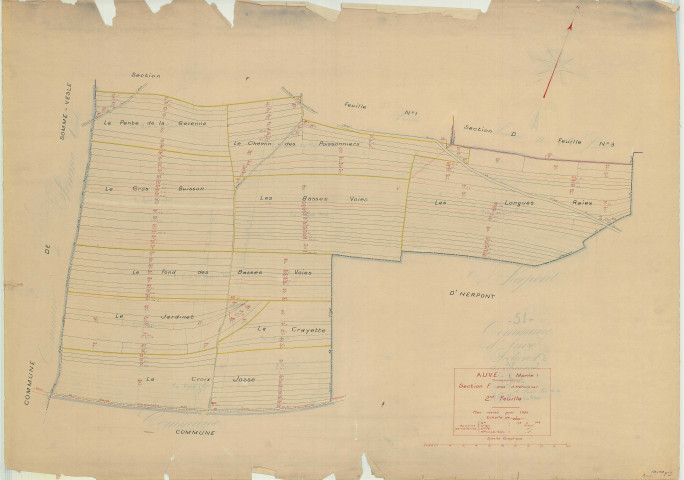 Auve (51027). Section F2 échelle 1/2500, plan révisé pour 1934, plan non régulier (papier)