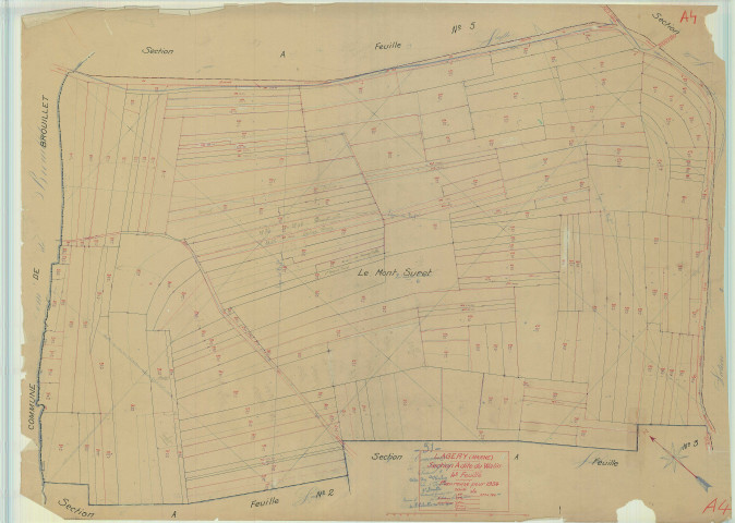 Lagery (51314). Section A4 échelle 1/1000, plan mis à jour pour 1934, plan non régulier (papier).