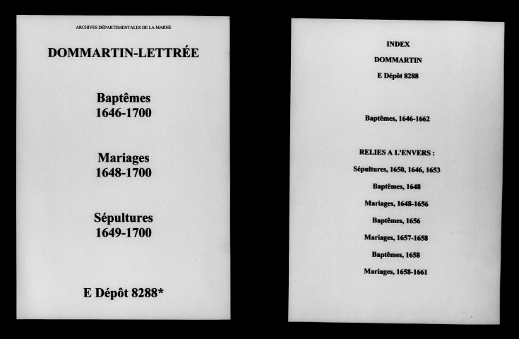 Dommartin-Lettrée. Baptêmes, mariages, sépultures 1646-1700