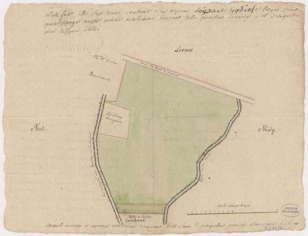 Corribert. Pré du Breuil plan levé par Jean Baptiste Lelouvier arpenteur royal, 4 juin 1791.