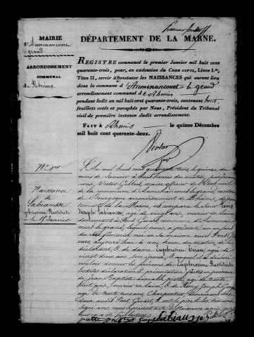 Auménancourt-le-Grand. Naissances, publications de mariage, mariages, décès 1843-1852