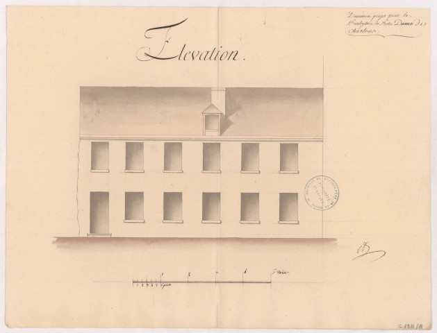 Deuxième projet pour le presbytère de Notre Dame de Chaalons. Elévation, 1755.