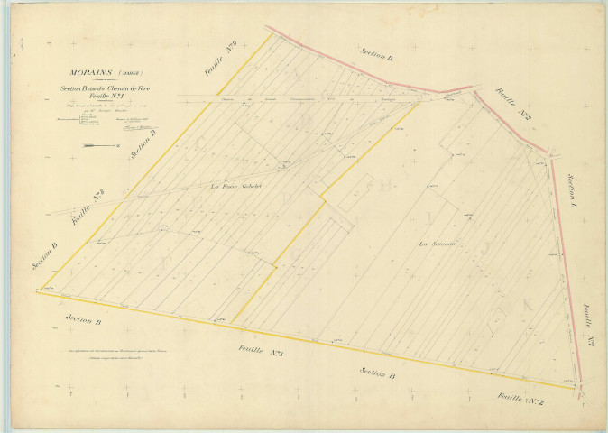 Val-des-Marais (51158). Morains (51383). Section B1 1 échelle 1/1000, plan mis à jour pour 1927, plan non régulier (papier)