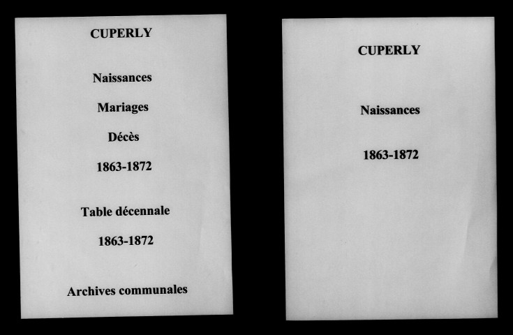 Cuperly. Naissances, mariages, décès et tables décennales des naissances, mariages, décès 1863-1872