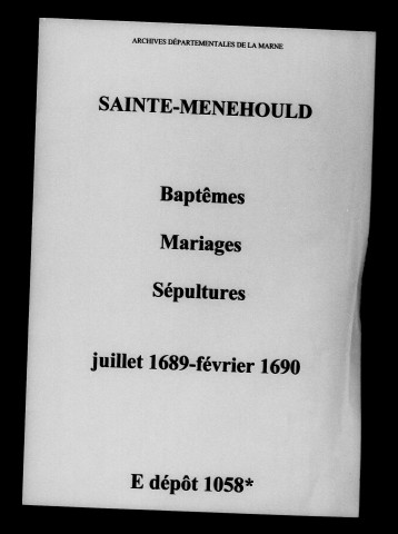 Sainte-Menehould. Baptêmes, mariages, sépultures 1689-1690