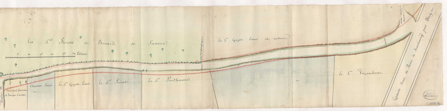 Ville de Sézanne. Plan de la rue Moïenne et du chemin qui y aboutit jusqu'à la rencontre de la grande route de Sézanne à Vitry le François, s.d.