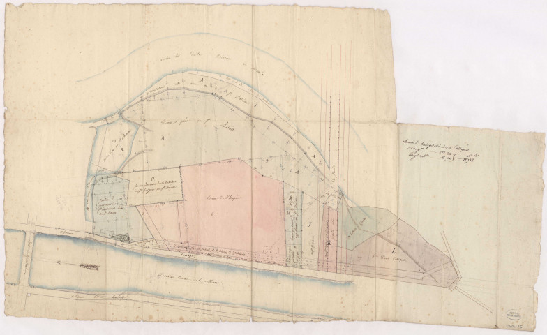 RN 3. Construction du pont de Marne, plan des lieux, XVIIIè s.