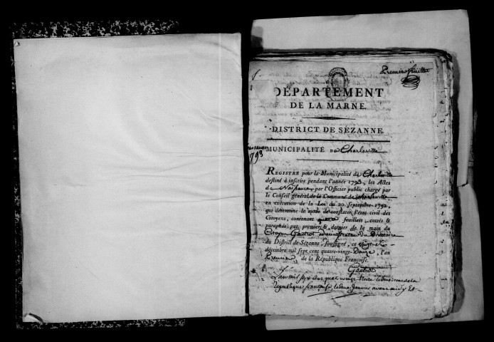 Charleville. Naissances, publications de mariage, mariages, décès 1793-an X