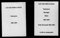 Grandes-Loges (Les). Naissances, mariages, décès et tables décennales des naissances, mariages, décès 1881-1893