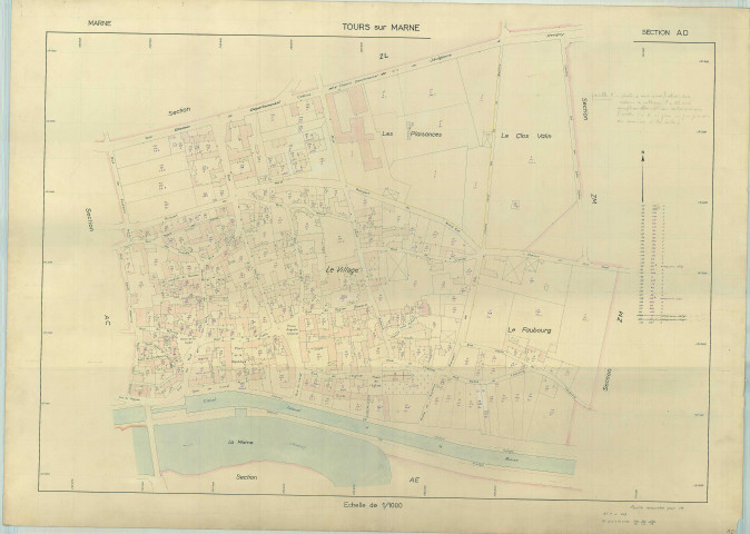 Tours-sur-Marne (51576). Section AD échelle 1/1000, plan renouvelé pour 1962, plan régulier (papier armé).