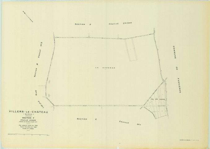 Villers-le-Château (51634). Section F1 échelle 1/2500, plan mis à jour pour 1953, plan non régulier (papier)