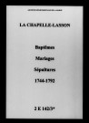 Chapelle-Lasson (La). Baptêmes, mariages, sépultures 1744-1792