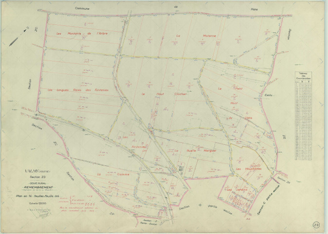 Valmy (51588). Section ZD échelle 1/2000, plan remembré pour 1959, plan régulier (papier armé)