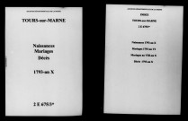 Tours-sur-Marne. Naissances, publications de mariage, mariages, décès 1793-an X