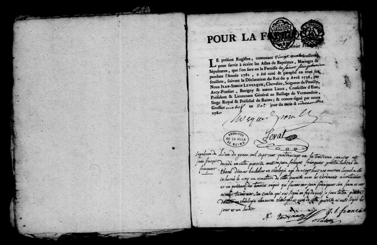 Reims. Saint-Symphorien. Baptêmes, mariages, sépultures, tables des baptêmes, mariages, sépultures 1781-1791