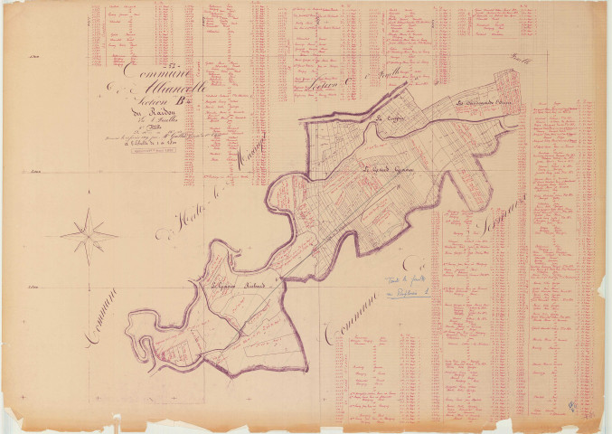 Alliancelles (51006). Section B4 échelle 1/2500, plan napoléonien pour 1829 (copie du plan napoléonien), plan