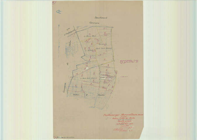 Pontfaverger-Moronvilliers (51440). Section A échelle 1/5000, plan mis à jour pour 1955, plan non régulier (papier).