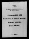 Thil. Naissances, publications de mariage, mariages, décès 1823-1832