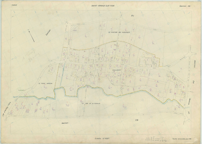 Saint-Amand-sur-Fion (51472). Section AB échelle 1/1000, plan renouvelé pour 1960, plan régulier (papier armé)