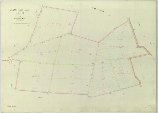Somme-Vesle (51548). Section ZL échelle 1/2000, plan remembré pour 1963, plan régulier (papier armé)
