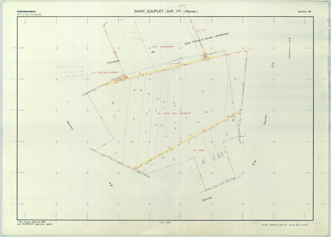 Saint-Souplet-sur-Py (51517). Section ZN échelle 1/2000, plan remembré pour 1981, plan régulier de qualité P5 (papier armé).