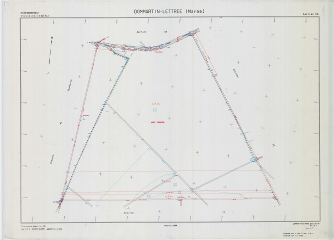 Dommartin-Lettrée (51212). Section XA échelle 1/2000, plan remembré pour 1991, plan régulier (calque)