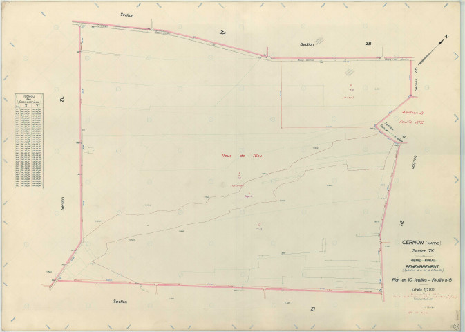 Cernon (51106). Section ZK échelle 1/2000, plan remembré pour 1967, plan régulier (papier armé)