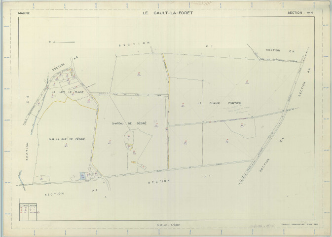 Gault-Soigny (Le) (51264). Section AH échelle 1/2000, plan renouvelé pour 01/01/1962, régulier avant 20/03/1980 (papier armé)