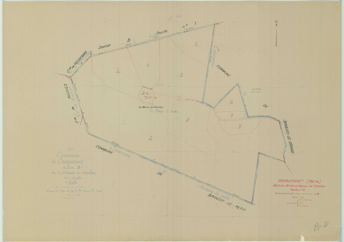 Courjeonnet (51186). Section B2 échelle 1/2500, plan mis à jour pour 01/01/1956, non régulier (papier)