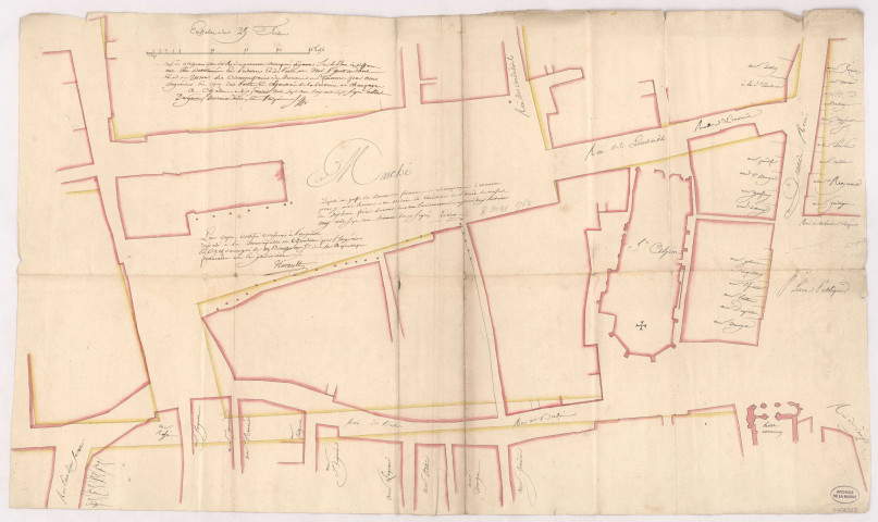 Route nationale n° 4. Plan d'alignement de Châlons comprenant la rue d'Orfeuil, 1767.