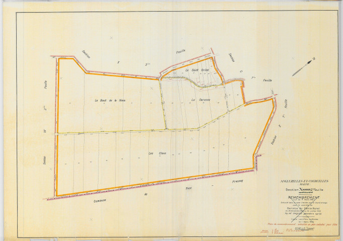 Angluzelles-et-Courcelles (51010). Section X2 échelle 1/2000, plan remembré pour 01/01/1956, régulier avant 20/03/1980 (papier)