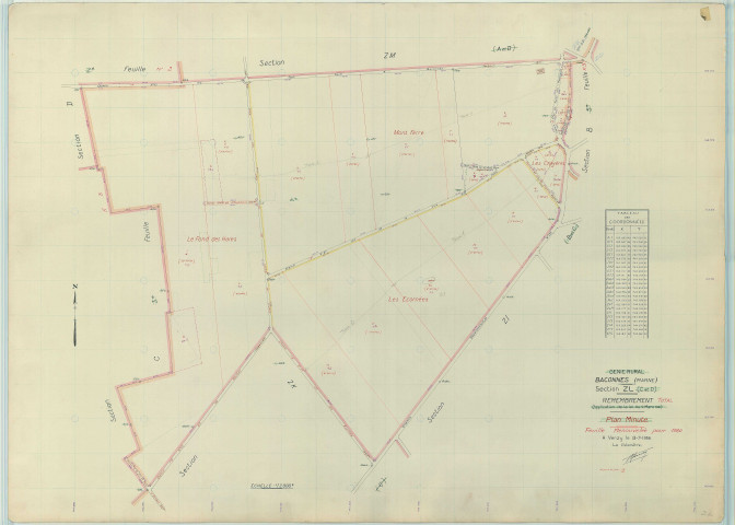 Baconnes (51031). Section ZL échelle 1/2000, plan renouvelé pour 1960, plan régulier (papier armé).