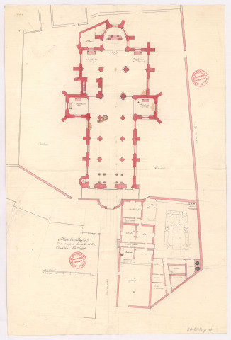 Plan de l'église, de la maison curiale et du cimetière d'Attigny (s,d, fin du XVIIIe s,)