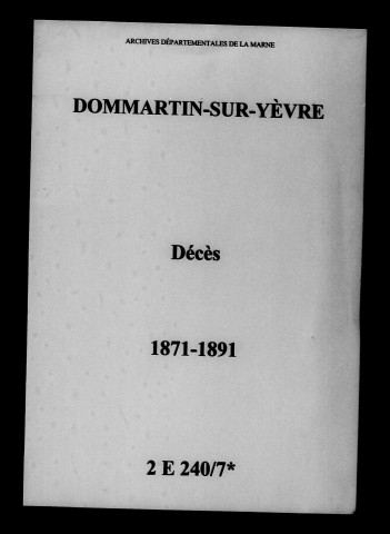Dommartin-sur-Yèvre. Décès 1871-1891
