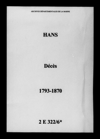 Hans. Décès 1793-1870