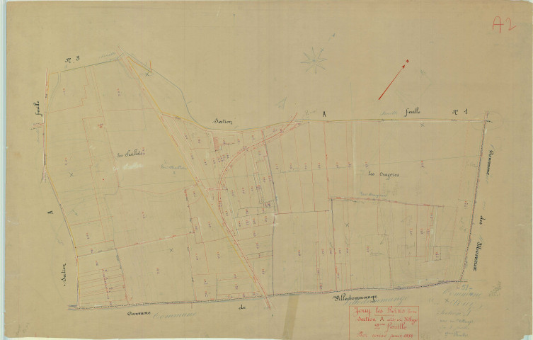 Jouy-lès-Reims (51310). Section A2 échelle 1/1000, plan mis à jour pour 1934, plan non régulier (papier).