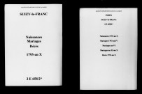 Suizy-le-Franc. Naissances, mariages, décès 1793-an X