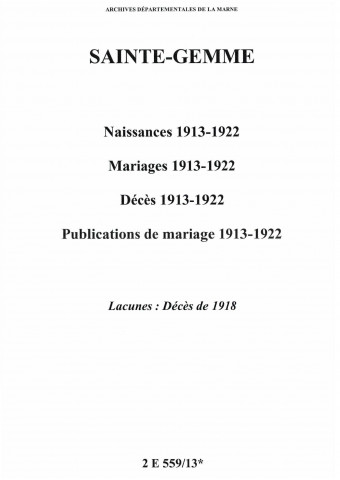 Sainte-Gemme. Naissances, mariages, décès, publications de mariage 1913-1922