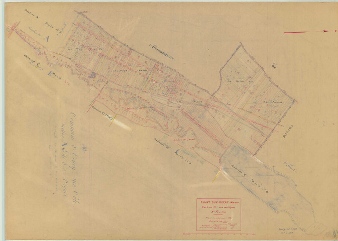 Écury-sur-Coole (51227). Section A3 échelle 1/2500, plan mis à jour pour 1939, plan non régulier (papier)