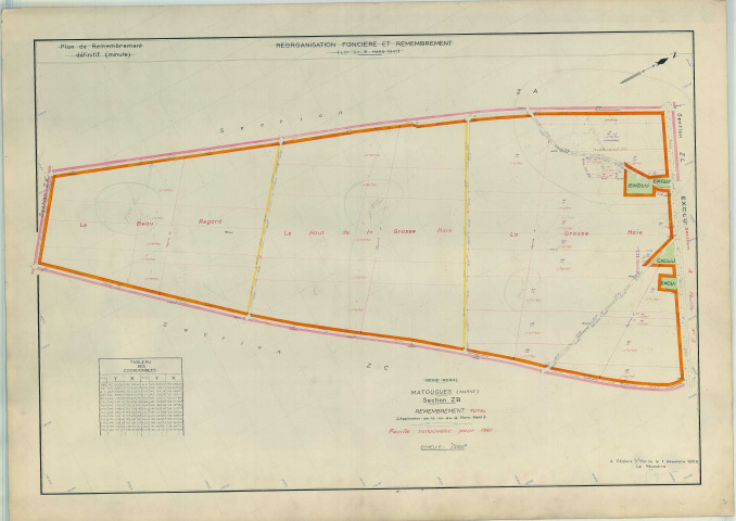Matougues (51357). Section ZB échelle 1/2000, plan remembré pour 1958 (renouvelé pour 1961), plan régulier (papier armé)