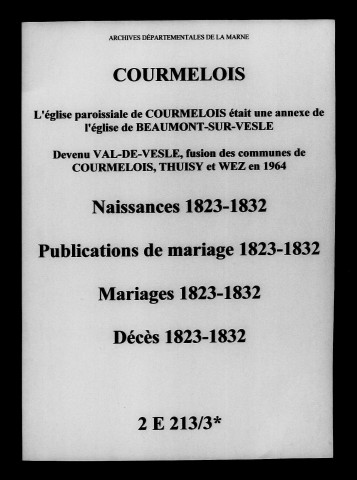 Courmelois. Naissances, publications de mariage, mariages, décès 1823-1832