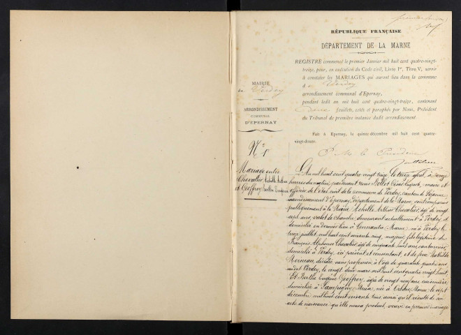 Verdey. Mariages 1893-1929