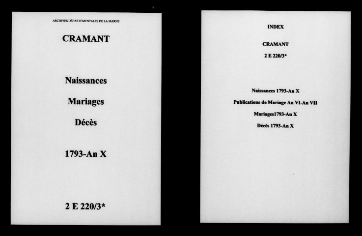 Cramant. Naissances, mariages, décès 1793-an X