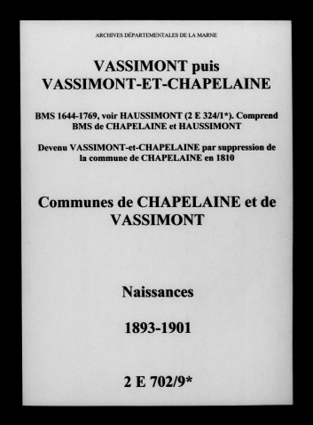 Vassimont-et-Chapelaine. Naissances 1893-1901