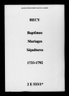 Recy. Baptêmes, mariages, sépultures 1733-1792
