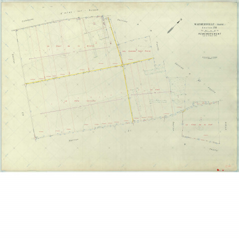 Warmeriville (51660). Section ZH échelle 1/2000, plan remembré pour 1974, plan régulier (papier armé).